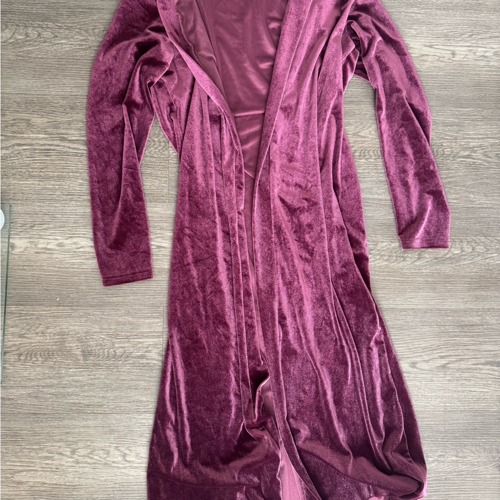 Elegant Velvet Long Robe - Purple